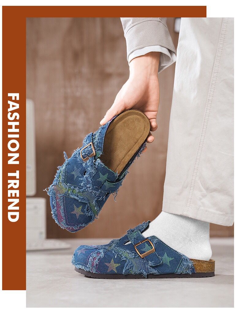 Distressed Denim Star Print Clogs Distressed Denim Star Print Clogs