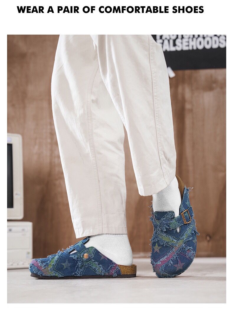 Distressed Denim Star Print Clogs Distressed Denim Star Print Clogs