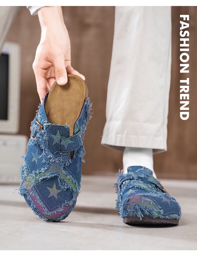 Distressed Denim Star Print Clogs Distressed Denim Star Print Clogs