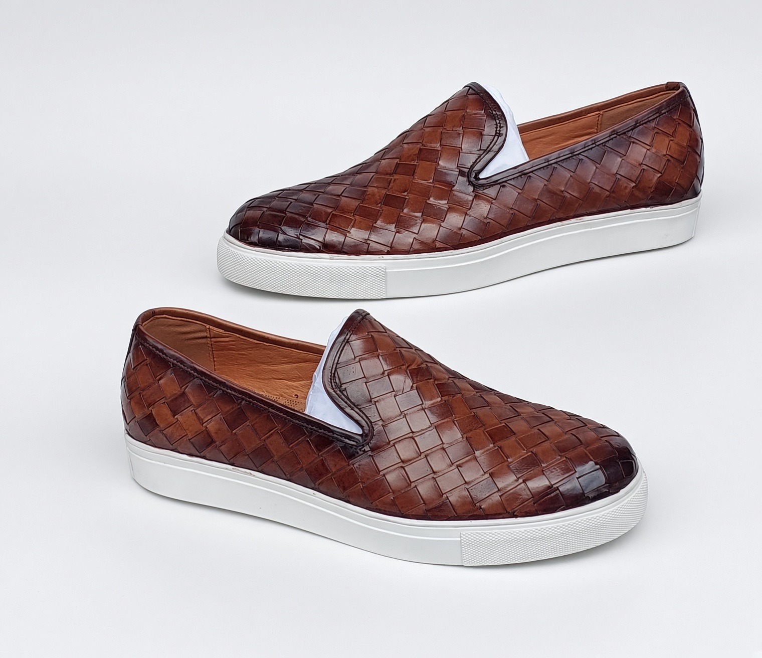 Men's Hand-Woven Genuine Leather Slip-On Sneakers