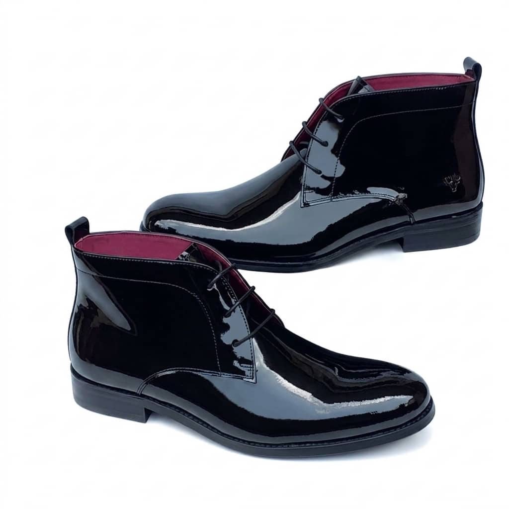 Men’s Premium Black Patent Leather Chukka Dress Boots