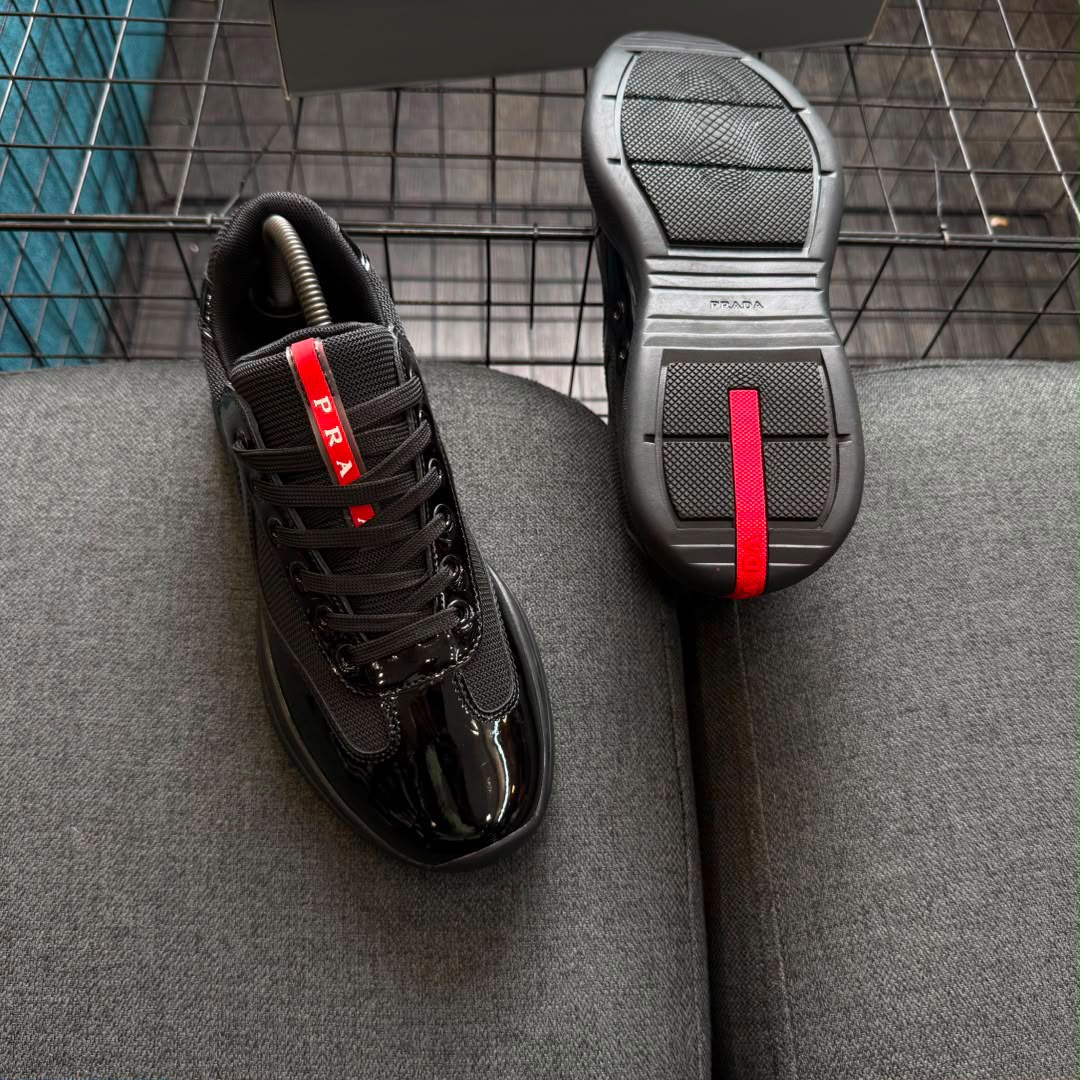 Men's Prada Patent Leather Sneakers | Black America's Cup Shoes