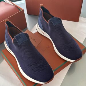 Men's Loro Piana Knit Sneakers | Navy Blue 360 Flexy Walk Shoes