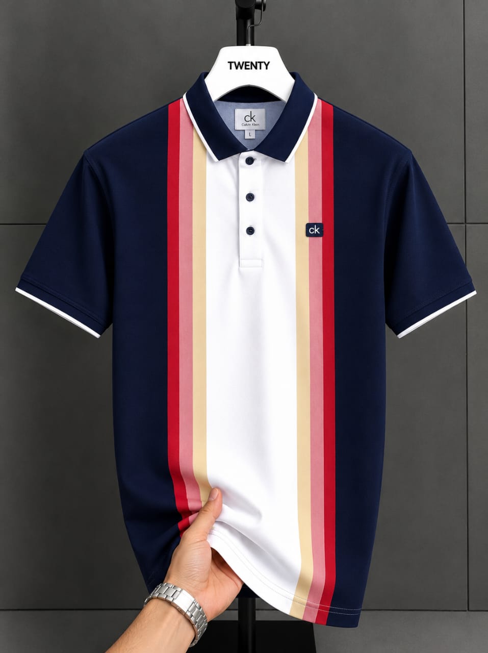 Men's Striped Short-Sleeve Polo Shirt | Navy Colorblock Top